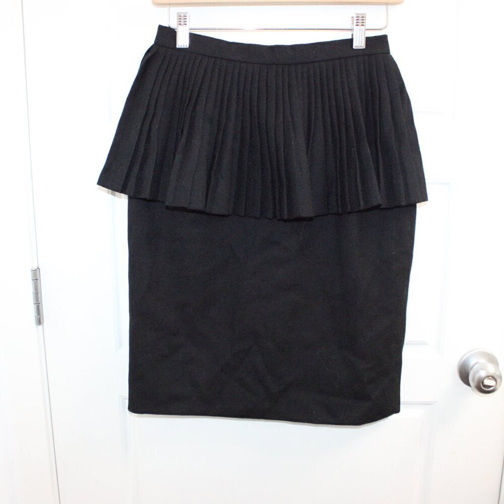3/$30 Vintage Peplum Skirt Black 100% Wool Virani Made In Canada Pleating